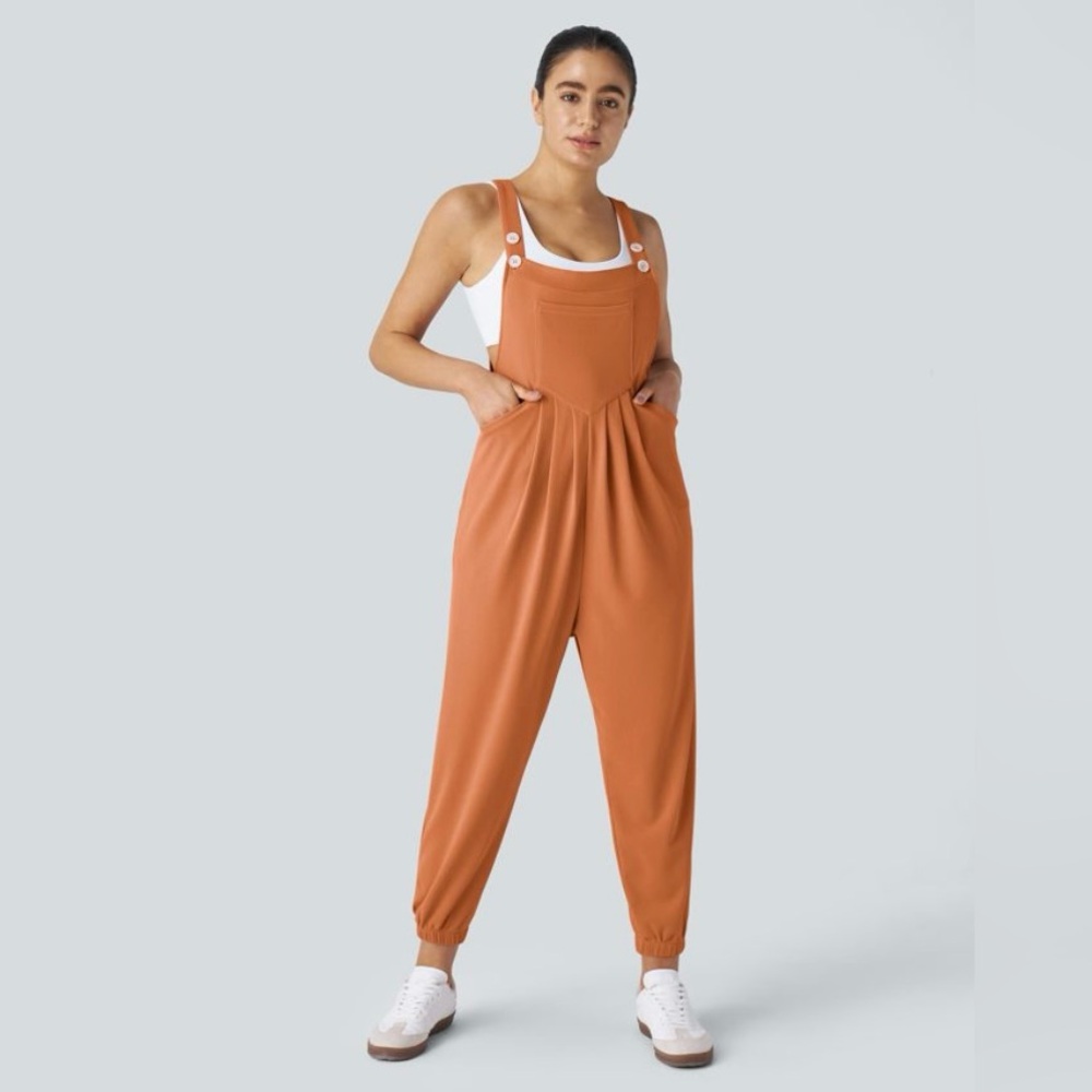 Halara Overalls Orange Cuffed Waffle Knit Jumpsuit Women's S , M - Picture 4 of 10